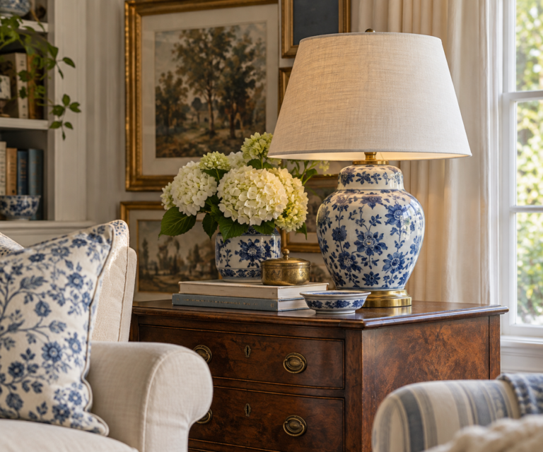 8 Blue & White Lamps for a Collected, Traditional Home